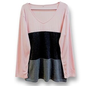 ⭐️2 for 20$⭐️ Soft knit pink long sleeve colour block tshirt size XL